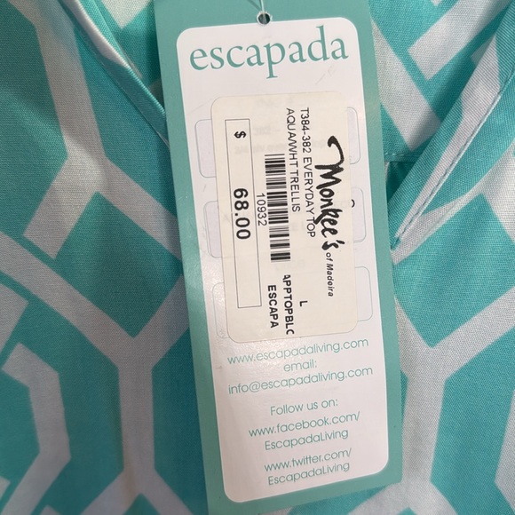 Escapade Women's Aqua Geometric Trellis Top Tunic Swim Cover NEW W1156 Sz L - Picture 3 of 8